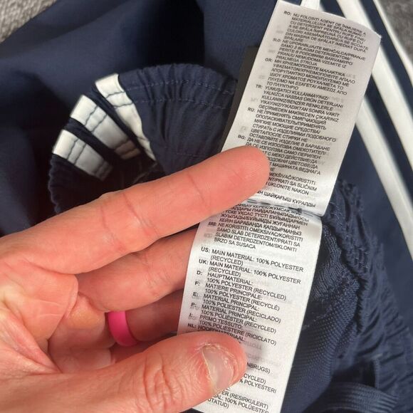 Adidas Windbreaker Joggers Men's L Navy Blue Track Pants Tapered Leg Pockets - Picture 7 of 12